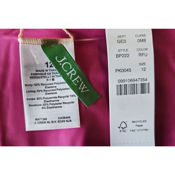 J. Crew Women 12 Swimsuit 1 Piece V-Neck Ruffled Ruched Radiant Fuchsia NEW NWT - Picture 3 of 8
